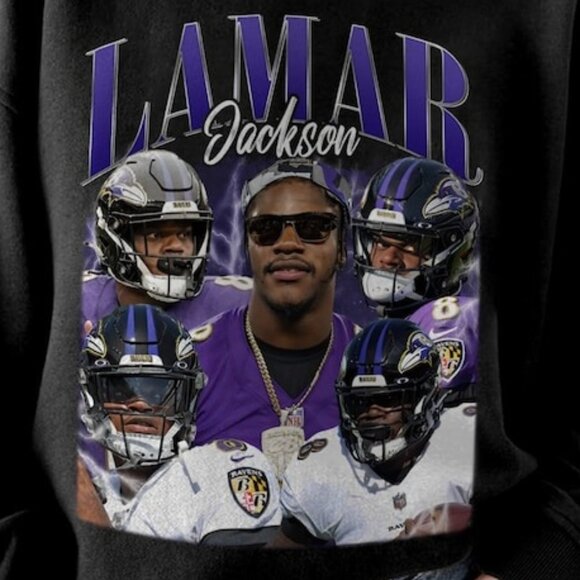 Lamar Jackson Vintage 90s Sweatshirt Retro NFL Ravens Football Crewneck Fan 05 - Picture 2 of 5